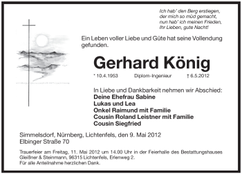 Traueranzeige von Gerhard König von Pegnitz-Zeitung